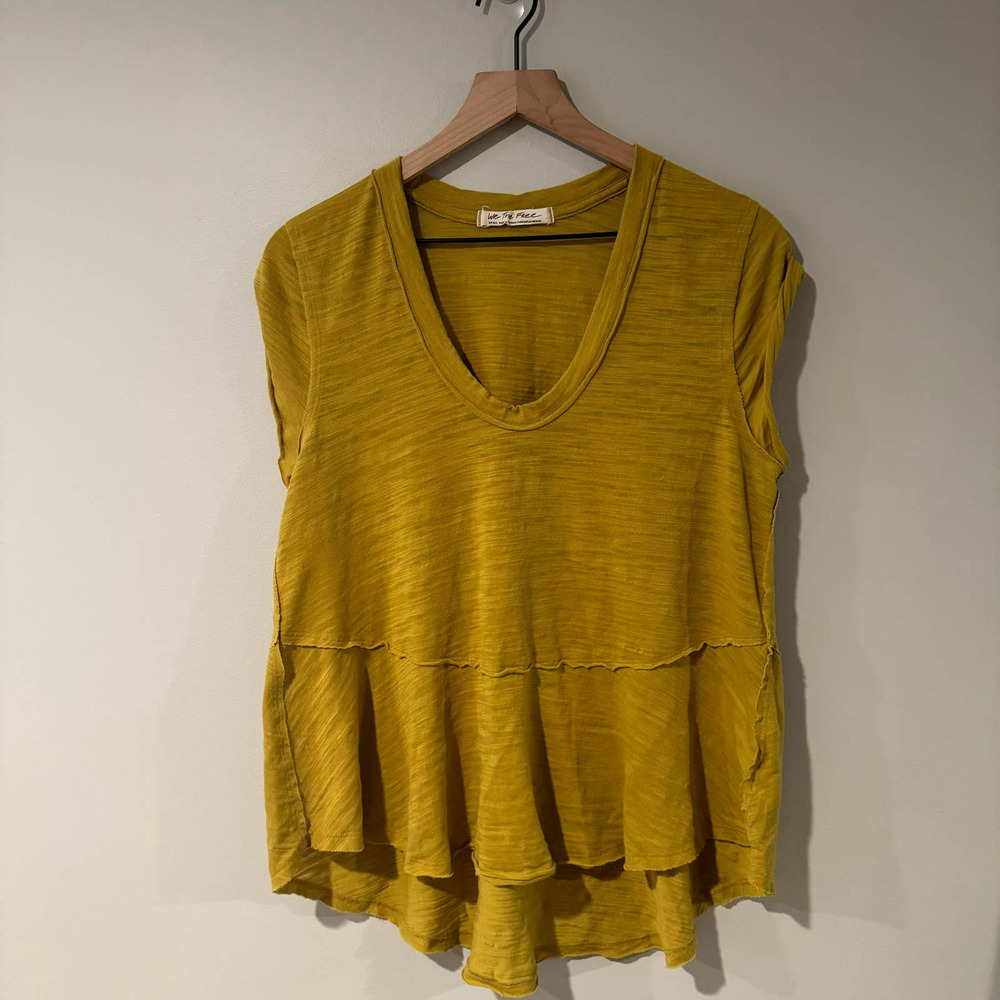 Free People Mustard Yellow Layered V-Neck Blouse